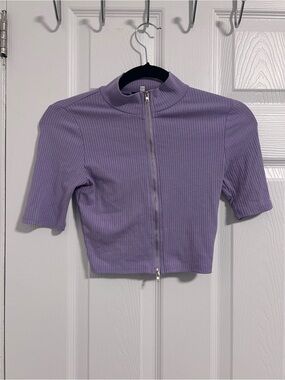 Fashion Nova Women’s Zip-Front Ribbed Crop Top - Lavender